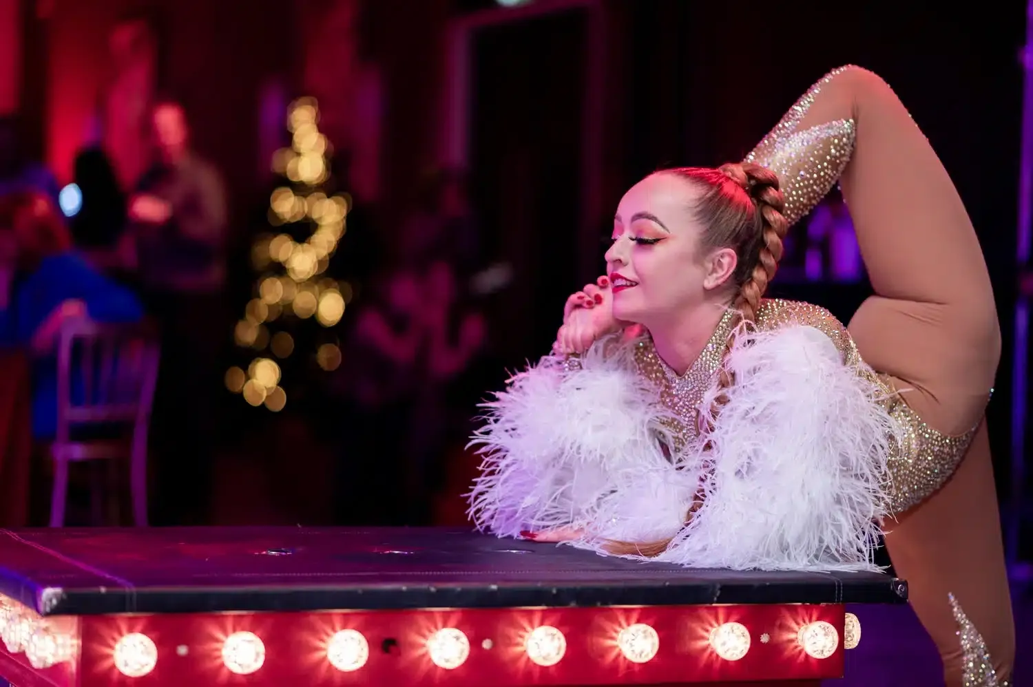 Circus contortionist performing a hand balance
