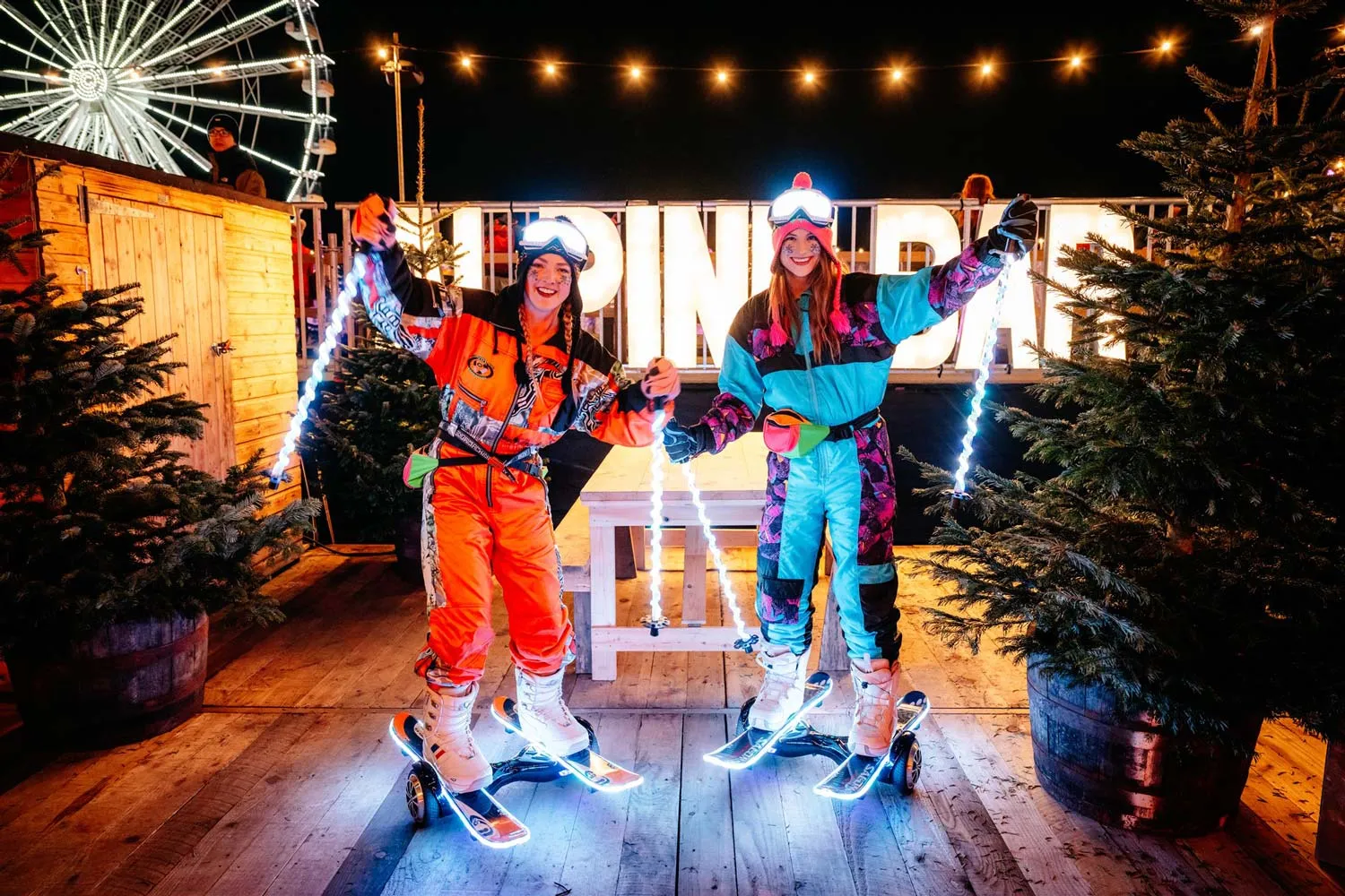 Illuminated segway skier at an apres ski themed event