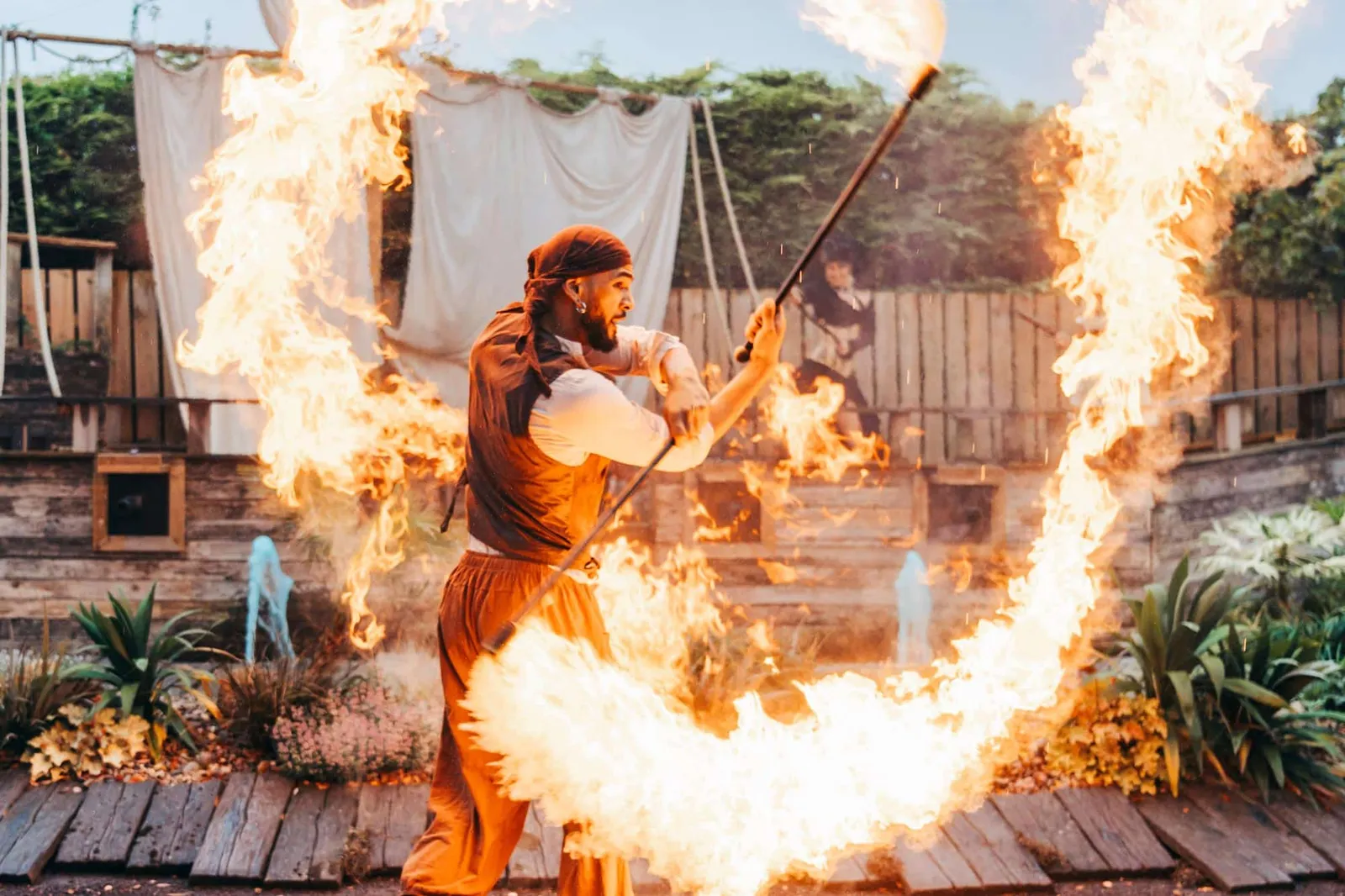 Pirate fire performer at an ocean themed show