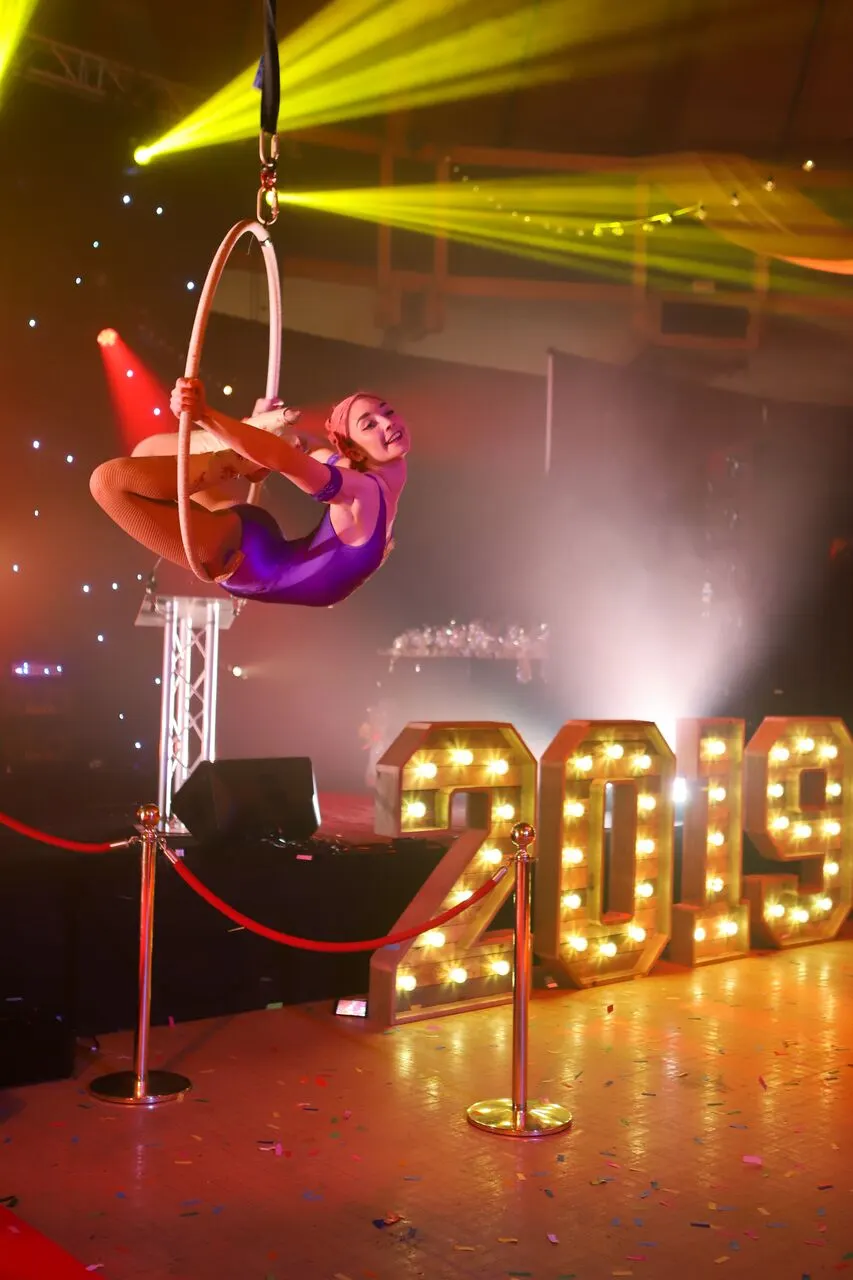 Dorset Legal Awards aerial hoop: aerial performers, circus showman theme