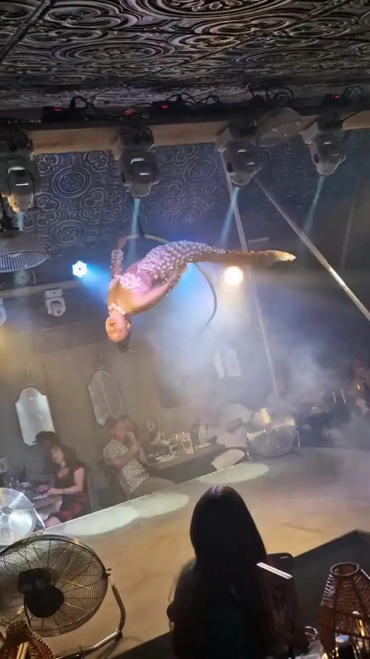 Aerial pearl hoop: aerial performers, under the sea theme