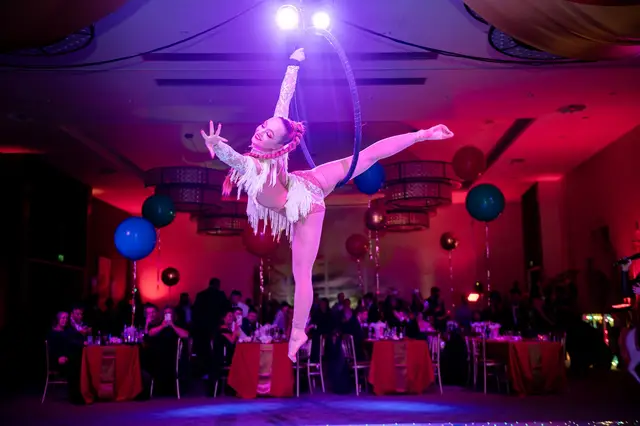 Singer and aerialist: aerial performers, circus showman theme