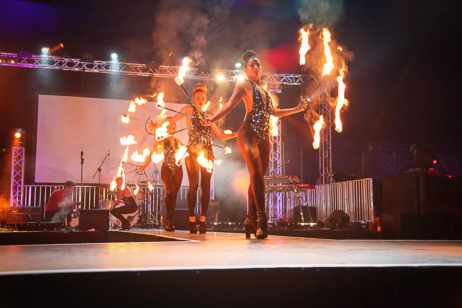 Fire catwalk show: fire performers