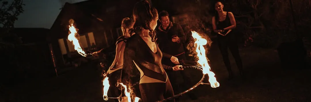 Fire hula hoop behind the scenes: fire performers