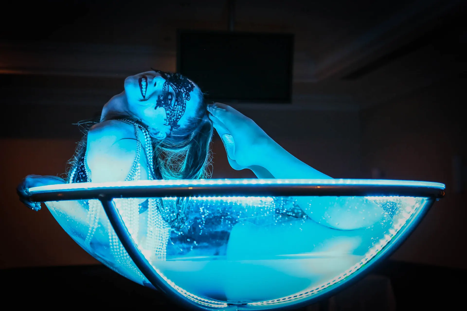 Masquerade martini: giant martini glass, venetian masquerade theme