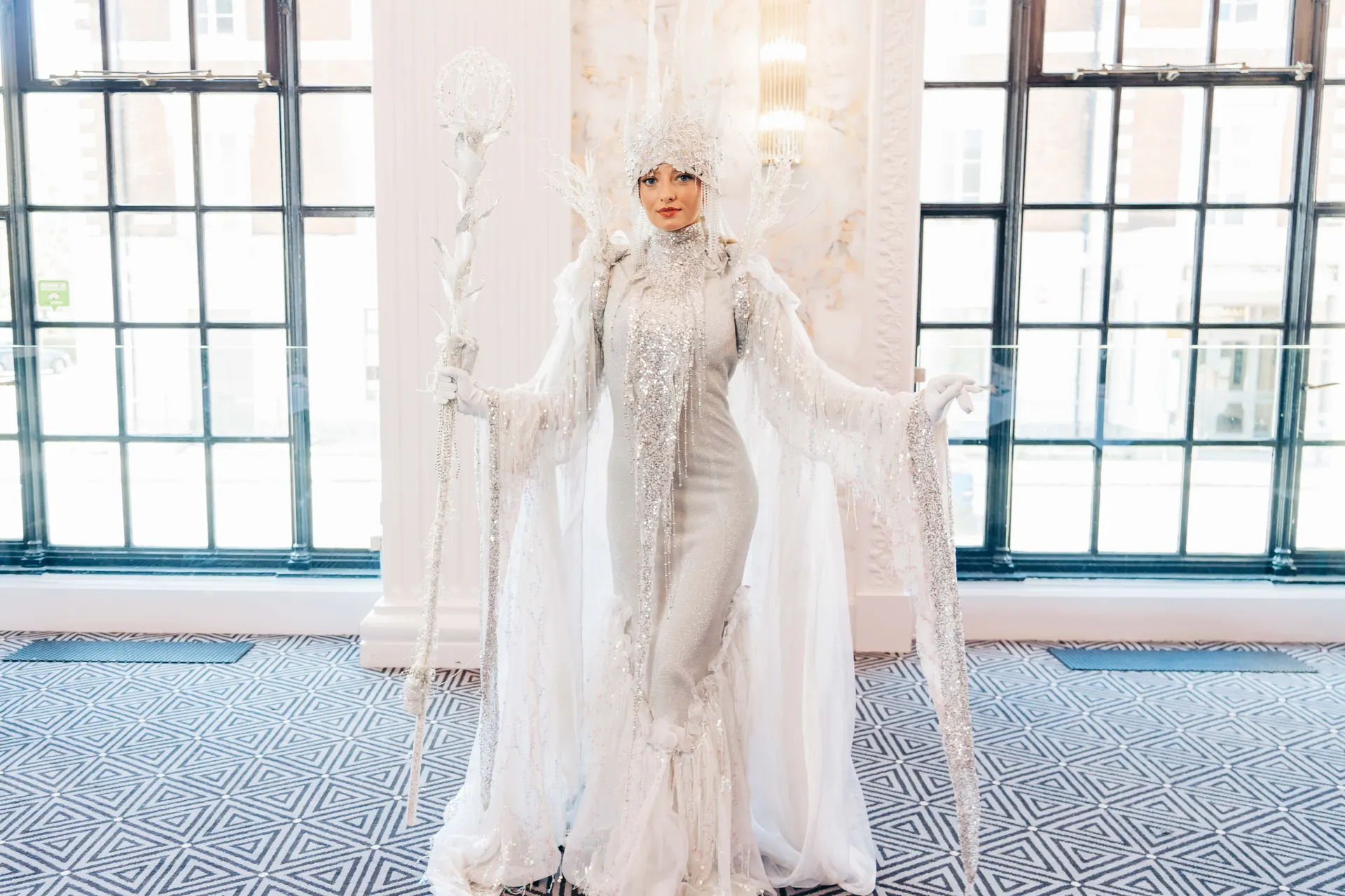 White: living statues, winter wonderland theme