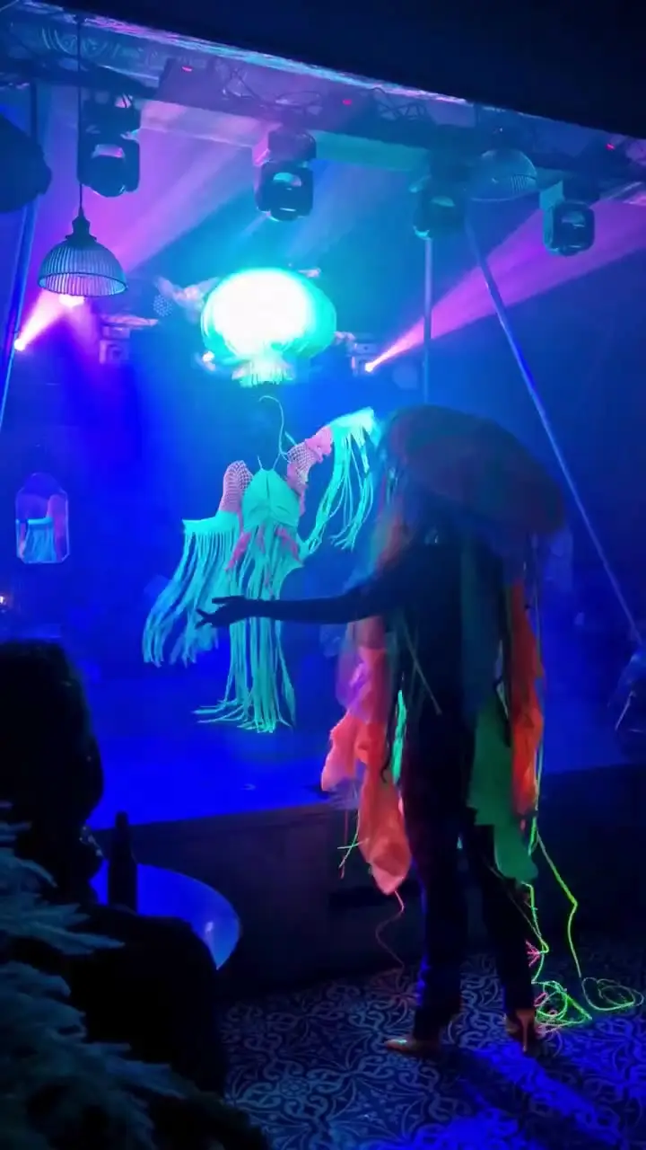 Jellyfish hair hang: aerial performers, under the sea theme